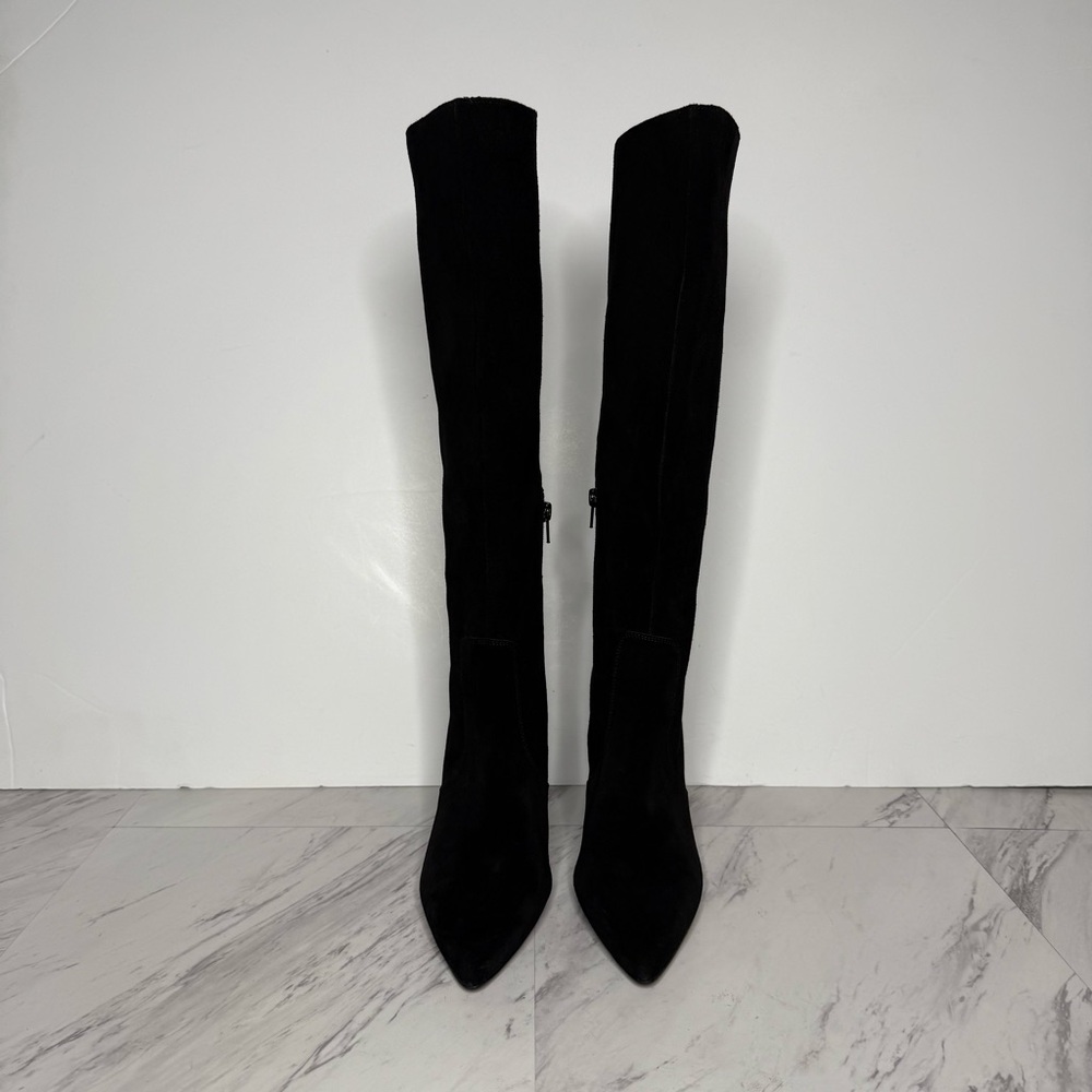 Steve Madden Evey Black Suede Pointy Toe Heeled Tall Boot 7 1/2 M - Picture 2 of 15